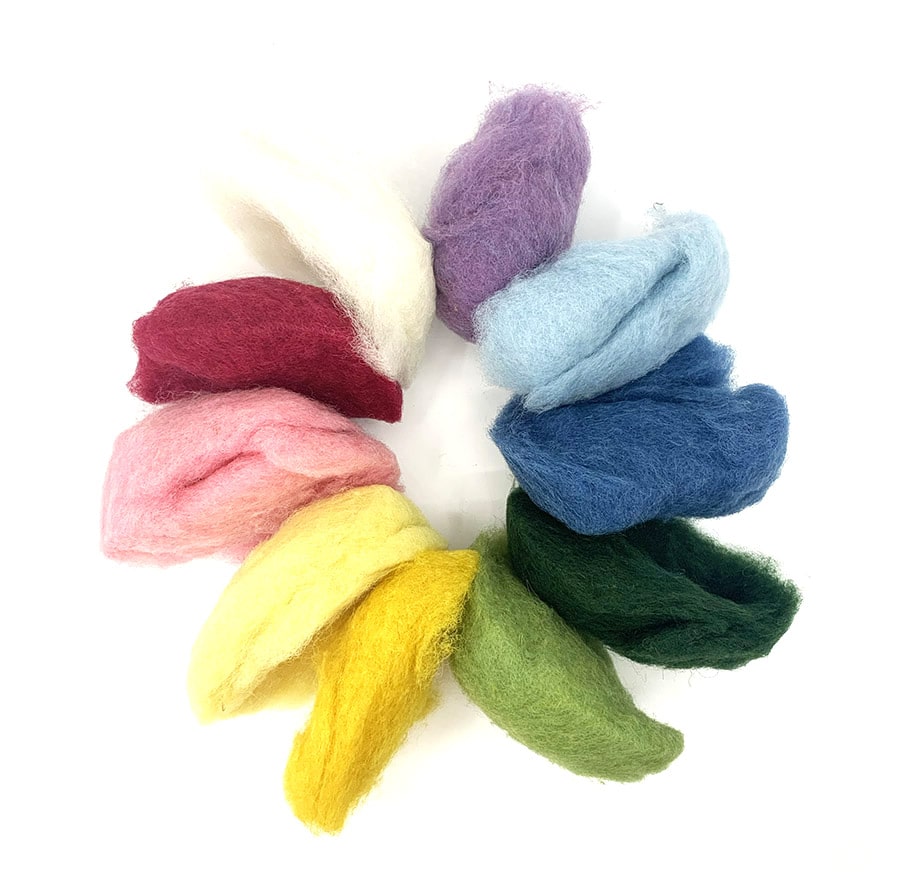 Plant-dyed 100g fairytale felting wool in 10 rainbow colours - Filges